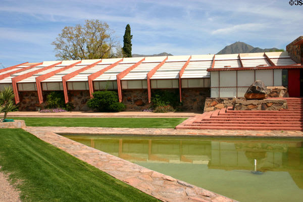 Wing of Taliesin West containing design studios of F.L. Wright Foundation. Scottsdale, AZ.