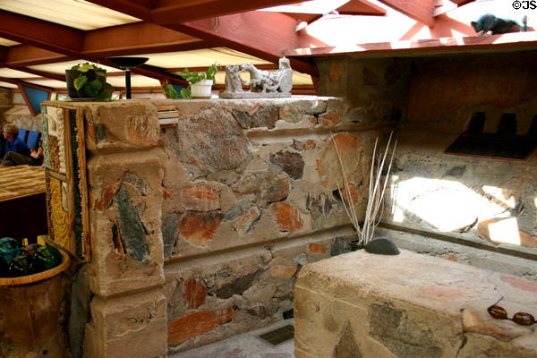 Internal living room stone wall of Taliesin West. Scottsdale, AZ.