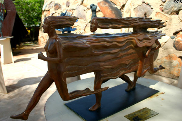 Coming into the Present (2002) cast bronze sculpture by Heloise Crista at Taliesin West. Scottsdale, AZ.
