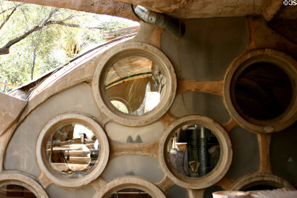 Round window's on workshop at Paolo Soleri's Cosanti. Paradise Valley, AZ.