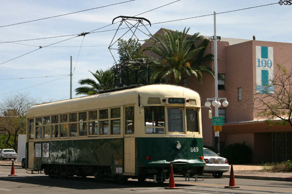 Tourist trolley near campus of University of Arizona. Tucson, AZ.