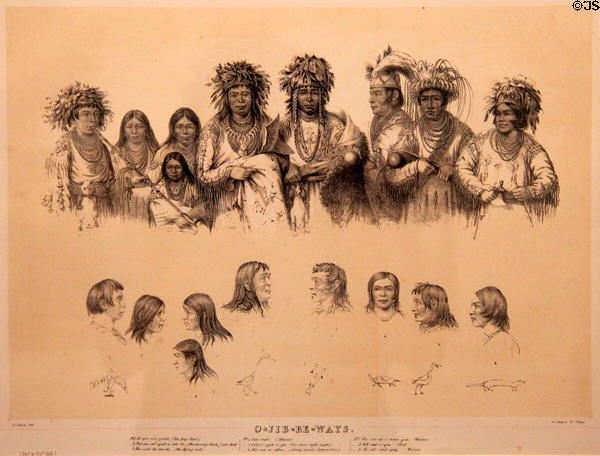 O-Jib-Be-Ways lithograph 1845 by George Catlin at Tucson Museum of Art. Tucson, AZ.