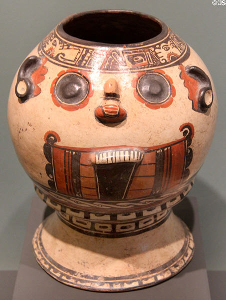 Nicoya-Guanacaste culture ceramic jar in form of anthropomorphic effigy (750-950) from Costa Rica at Tucson Museum of Art. Tucson, AZ.