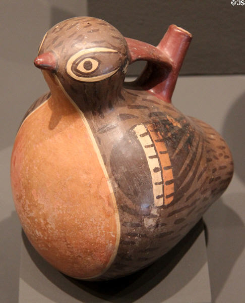 Nazca culture clay stirrup vessel as kestrel or Inca tern (1-450) from South Coast Peru at Tucson Museum of Art. Tucson, AZ.
