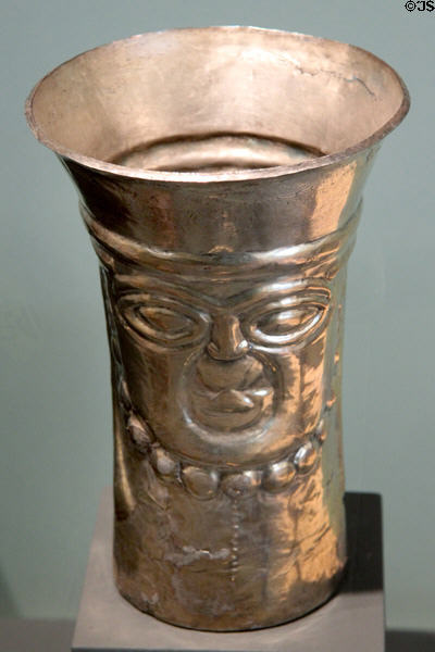 Chimu / Inca silver beaker (1300-1400) from North Coast Peru at Tucson Museum of Art. Tucson, AZ.