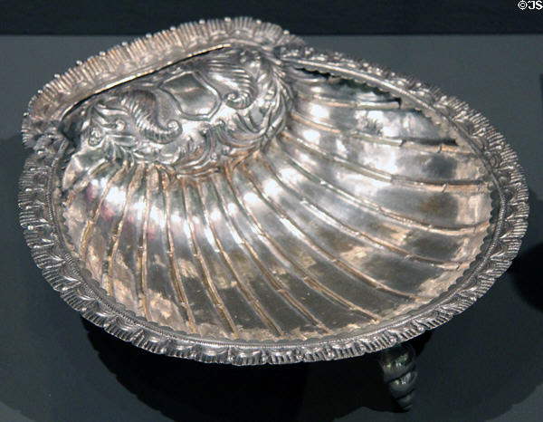 Silver collection plate from Mexico (19thC) at Tucson Museum of Art. Tucson, AZ.