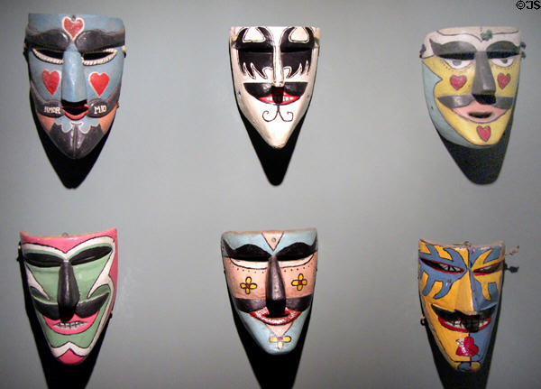 Painted wood carnival masks from Veracruz, Mexico (early 20thC) at Tucson Museum of Art. Tucson, AZ.