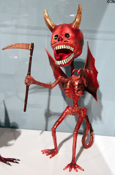 Painted papier-mâché calavera (skeleton) devil (1991) by Pedro Moctezuma of Mexico City at Tucson Museum of Art. Tucson, AZ.