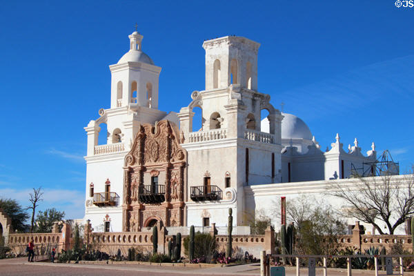 San Xavier del Bac Mission Church (1783-97) (San Xavier Road). Tucson, AZ. Style: Spanish Baroque. Architect: Ignacio Gaona. On National Register.