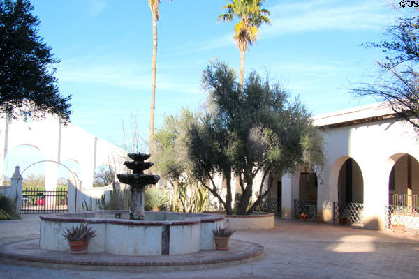 Courtyard with fountain at Mission San Xavier del Bac. Tucson, AZ.