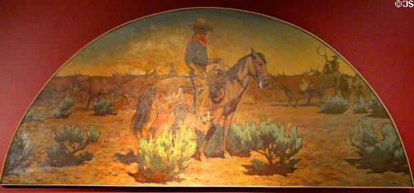Cowboy mural (c1907) from 2nd Southern Pacific Rail Tucson depot by Maynard Dixon at Arizona History Museum. Tucson, AZ.