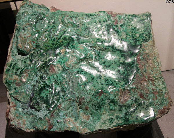 Polished malachite (copper carbonate) 500 pound nugget from AZ mine at Arizona History Museum. Tucson, AZ.