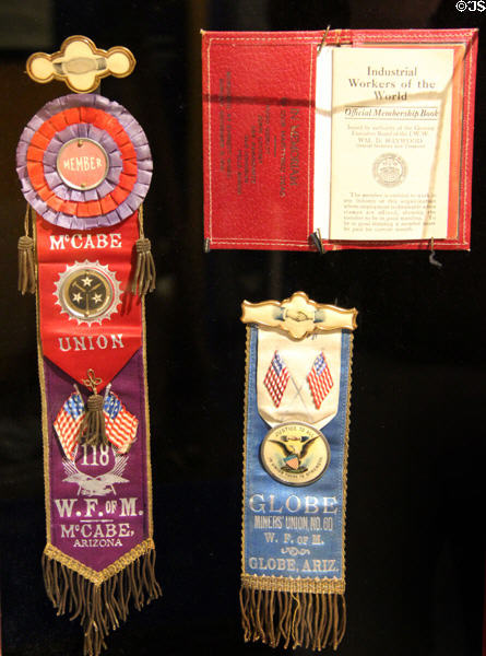 Mining labor union ribbons & membership card at Arizona History Museum. Tucson, AZ.