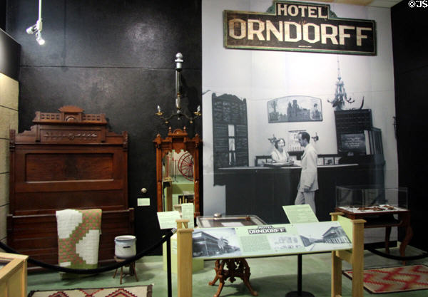 Display of artifacts from former Hotel Orndorff at Arizona History Museum. Tucson, AZ.