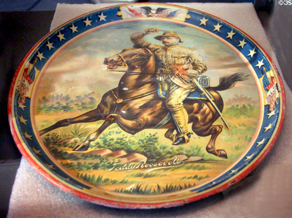 Tin serving tray with Rough Rider image of Teddy Roosevelt at Arizona History Museum. Tucson, AZ.