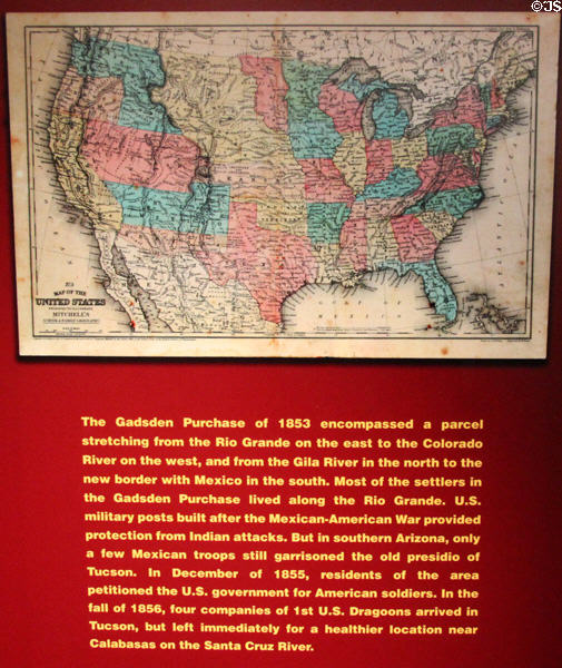 Map showing Gadsden Purchase of 1853 at Arizona Historical Society Museum Downtown. Tucson, AZ.