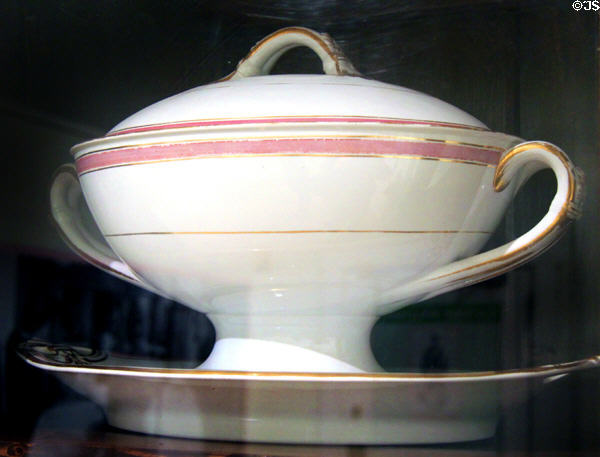Porcelain soup tureen with red & gold trim at Fort Lowell Museum. Tucson, AZ.