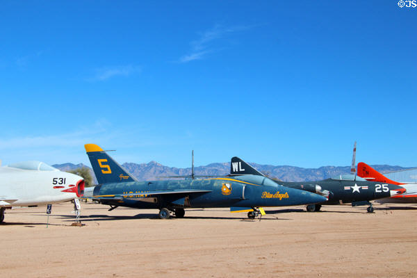 Grumman Tiger F-11A Blue Angel jet & other fighter jets at Pima Air & Space Museum. Tucson, AZ.
