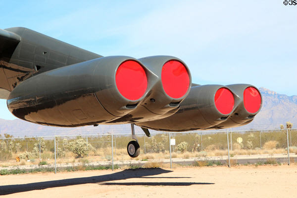 Jet engines of Boeing Stratofortress B-52G bomber (1959-94) at Pima Air & Space Museum. Tucson, AZ.