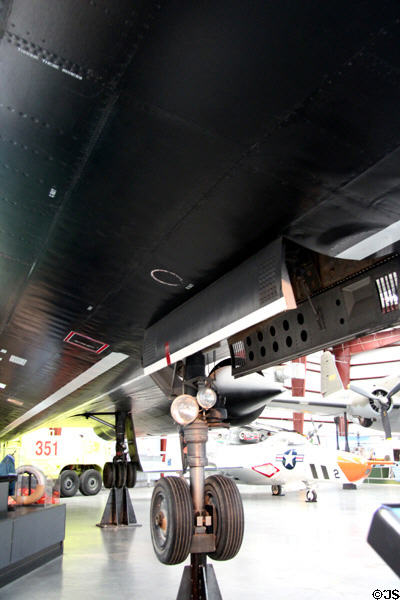 Wheel well of Lockheed Blackbird SR-71A titanium spy plane (1964-90s) at Pima Air & Space Museum. Tucson, AZ.