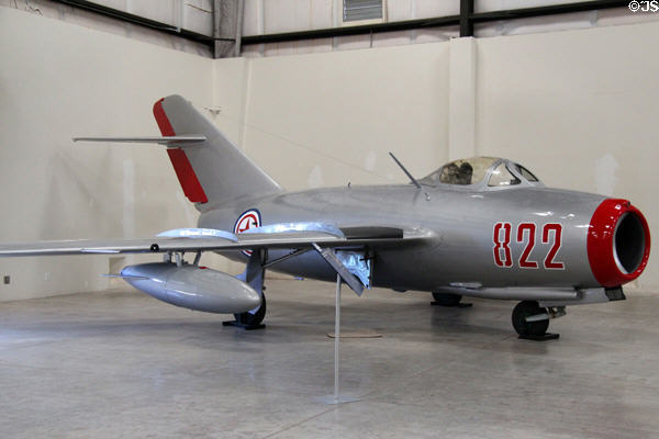 Mikoyan-Gurevich Fagot MiG-15bis fighter jet (1947) at Pima Air & Space Museum. Tucson, AZ.