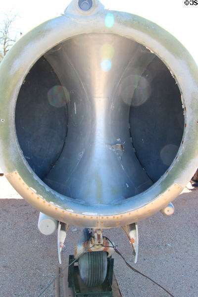 Nose air intake of Mikoyan-Gurevich Fresco C MiG-17F fighter jet (1953) at Pima Air & Space Museum. Tucson, AZ.