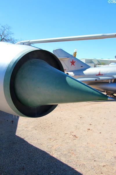Nose air intake of Mikoyan-Gurevich Fishbed D MiG-21PF fighter jet (1955) at Pima Air & Space Museum. Tucson, AZ.