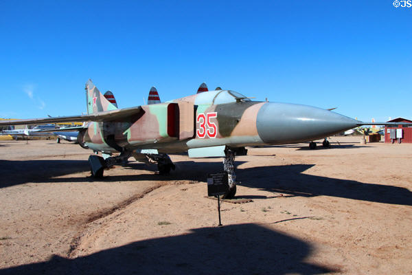 Mikoyan-Gurevich Flogger-K MiG-23MLD fighter jet (1982-98) at Pima Air & Space Museum. Tucson, AZ.