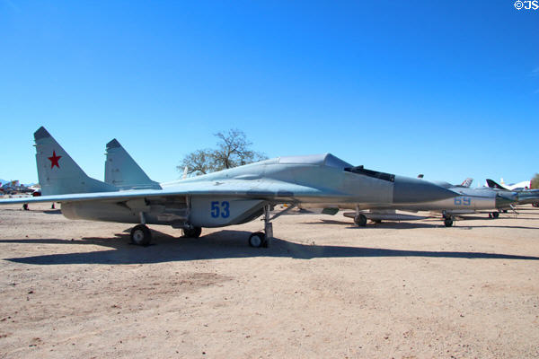 Mikoyan-Gurevich Fulcrum A MiG-29 jet interceptor (1982-present) at Pima Air & Space Museum. Tucson, AZ.