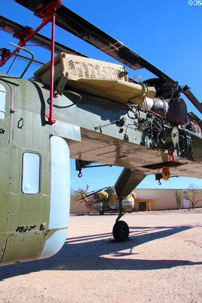 Crane section detail of Sikorsky Tarhe CH-54A Skycrane heavy lift transport (1966-present) at Pima Air & Space Museum. Tucson, AZ.
