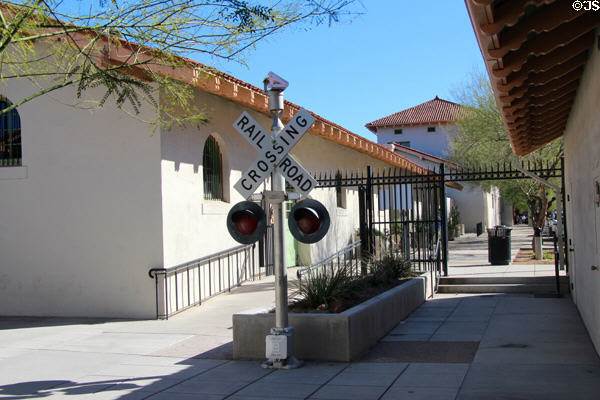 Tucson passenger depot landscaping with crossbuck. Tucson, AZ.