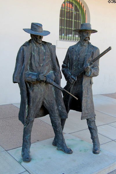 Wyatt & Doc bronze sculpture (2005) by Dan Bates at Tucson passenger depot. Tucson, AZ.
