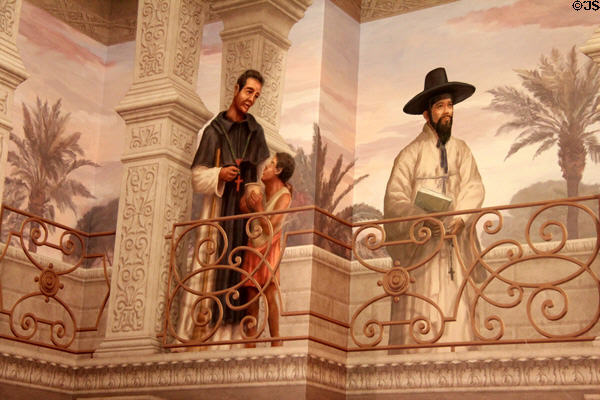 Trompe l'oeil mural with saints in front entrance of St. Augustine Cathedral. Tucson, AZ.