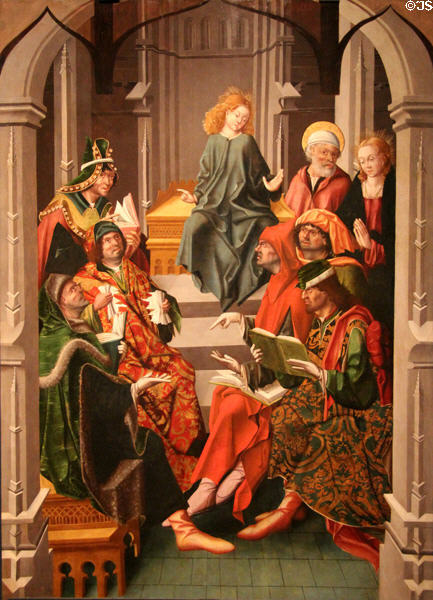 Christ among the Doctors painting (1480-8) by Maestro Bartolomé at University of Arizona Museum of Art. Tucson, AZ.
