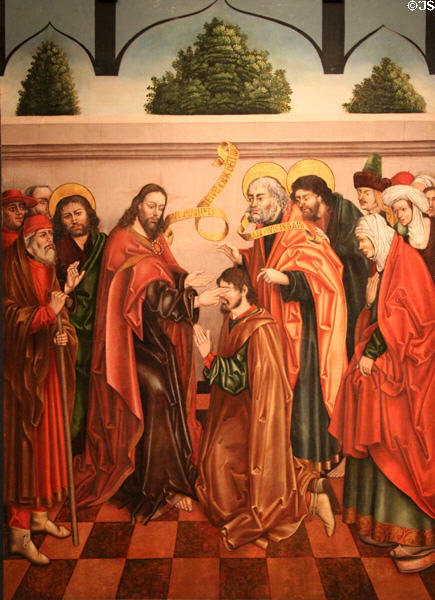 Healing of Blind Bartimaeus painting (1480-8) by workshop of Fernando Gallego at University of Arizona Museum of Art. Tucson, AZ.