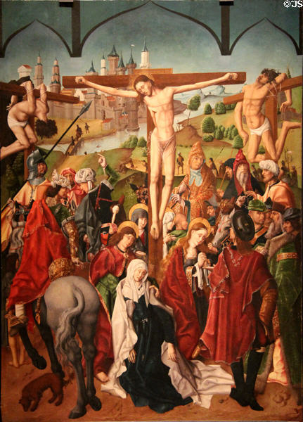 Crucifixion painting (1480-8) by Maestro Bartolomé or workshop at University of Arizona Museum of Art. Tucson, AZ.