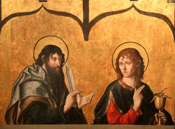 St Bartholomew & St John the Evangelist painting (1480-8) by Fernando Gallego at University of Arizona Museum of Art. Tucson, AZ.
