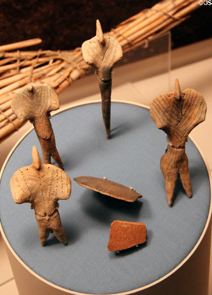 Seri (Comcáac) native ceramic pinhead figurines with incised tattoo designs (before 1900) from Northwest Mexico at Arizona State Museum. Tucson, AZ.