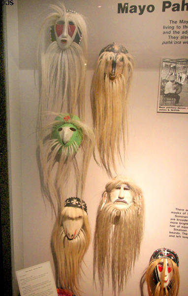Mayo native masks (1970-80s) from Sonora Mexico at Arizona State Museum. Tucson, AZ.