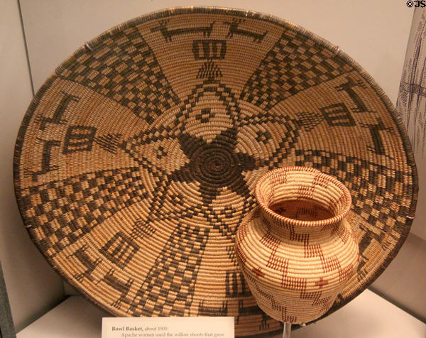 Apache native basketry coiled bowl & jar (c1900) at Arizona State Museum. Tucson, AZ.