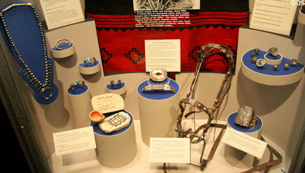 Navajo (Diné) silver jewelry & bridle at Arizona State Museum. Tucson, AZ.