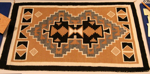 Navajo handspun wool rug (c1930) in two grey hills style at Arizona State Museum. Tucson, AZ.