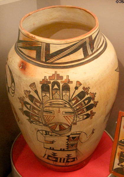 Hopi native polychrome ceramic jar with figure (c1900) at Arizona State Museum. Tucson, AZ.