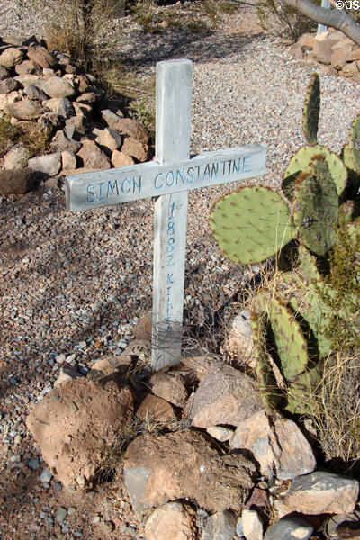Cross marks grave of Simon Constantine (1882) at Boothill Cemetery. Tombstone, AZ.