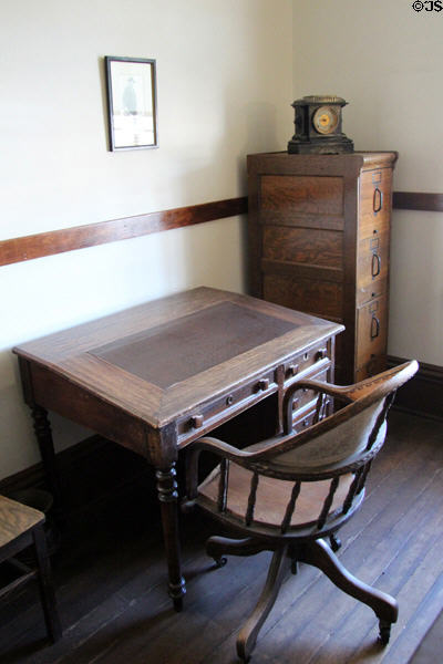 Former sheriff's office desk, rolling chair & filing cabinet at Tombstone Courthouse Museum. Tombstone, AZ.