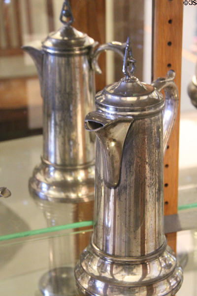 Silvered water pitcher at Tombstone Courthouse Museum. Tombstone, AZ.