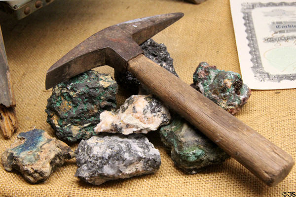 Rock hammer & minerals at Tombstone Courthouse Museum. Tombstone, AZ.