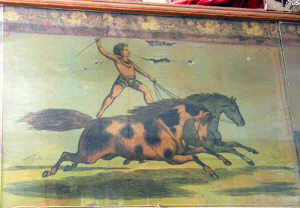 Lithographed circus poster (1883) with bareback horse male acrobat at Bird Cage Theatre. Tombstone, AZ.