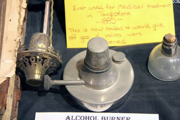Alcohol burner used by Doc Holliday (1884) at Bird Cage Theatre. Tombstone, AZ.