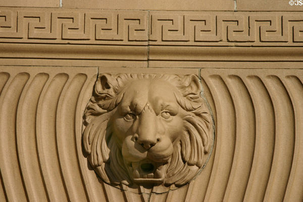 Lion carved on 1918 Sacramento Public Library, originally a Carnegie Library. Sacramento, CA.